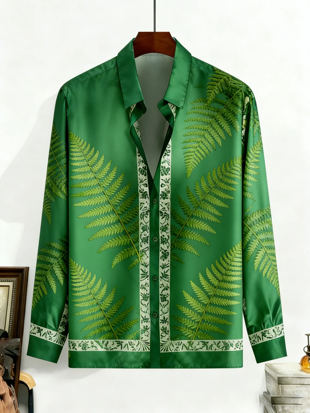 2026 Men's Eco-Friendly Green Long Sleeve Shirt HD Flower Grass 3D Printed Shirt Hawaiian Outdoor Party Social Men's Clothing
