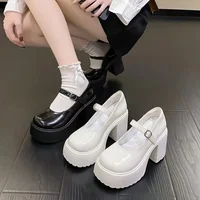 Nouvelles Chaussures Femme Tendance à Semelle Épaisse Rétro avec Bride à Bouton Unique, Talon Épais Polyvalent, Plateforme Imperméable 3
