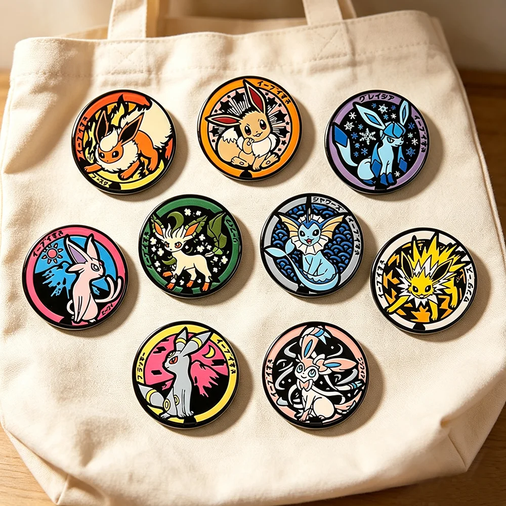 9Pcs Pokemon Eeveelution Enamel Pins Set Glaceon Sylveon Umbreon Metal Brooch Lapel Badge Backpack Jacket Decor