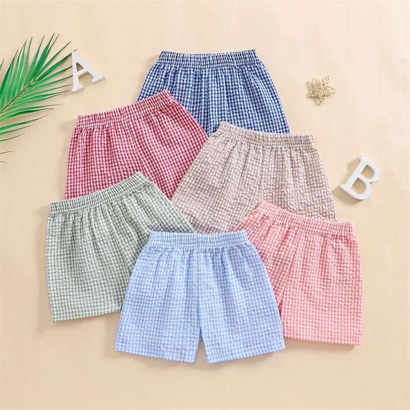 Cathery Toddler Summer Shorts Plaid Print Loose Casual Elastic Waist Short Pants for Newborn Boys Girls Clothes 9M-4T