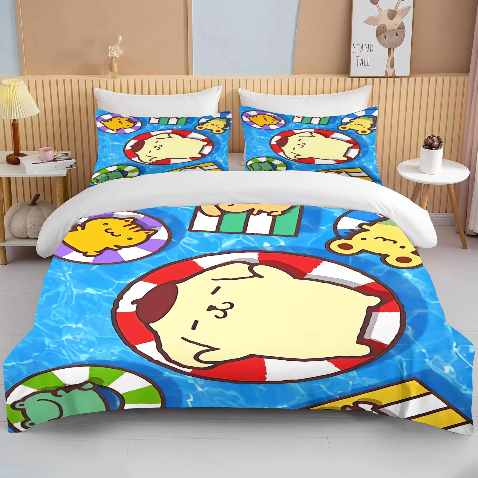 Imagem -03 - Desenhos Animados Anime Impresso Conjunto de Cama para Crianças e Adultos Capa de Edredão Consolador Fronha Rei de Pom Purin Kawaii Sanrio Meninos e Meninas