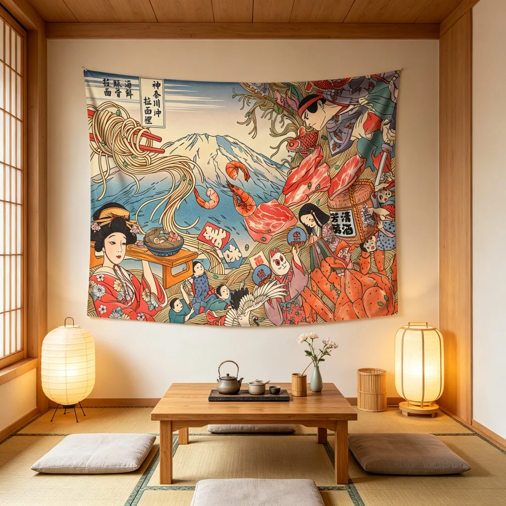 1PC Japanese Geisha Print Backdrop Banner, Bedroom Living Room Photo Background, Polyester Wall Hanging, Home Decor, Wall Art