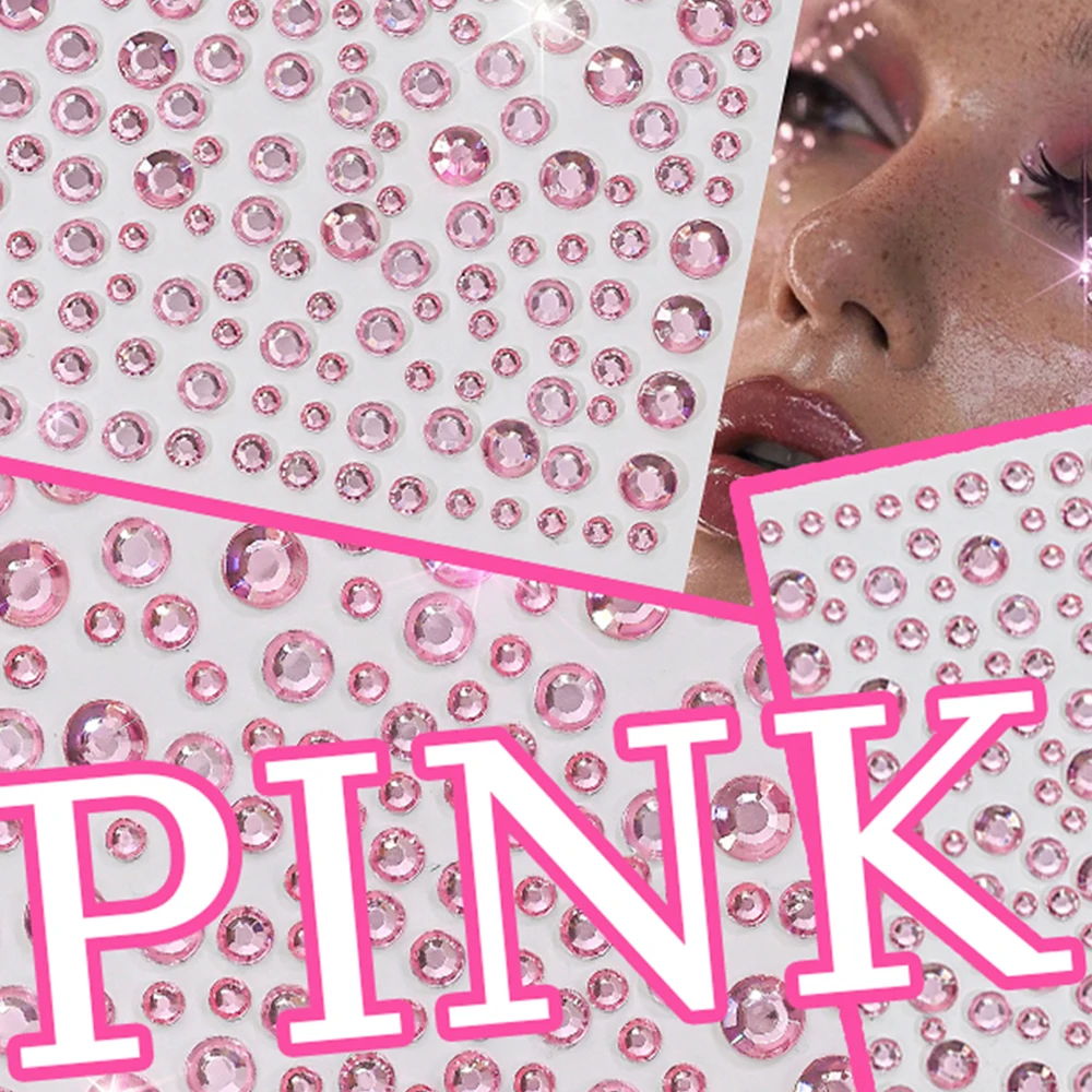 

1pcs 3D Glimmer Pink Gemstones Stickers Self-Adhesive Crystal Rhinestones Mixed Size DIY Rhinestones for Eye Makeups Decorations