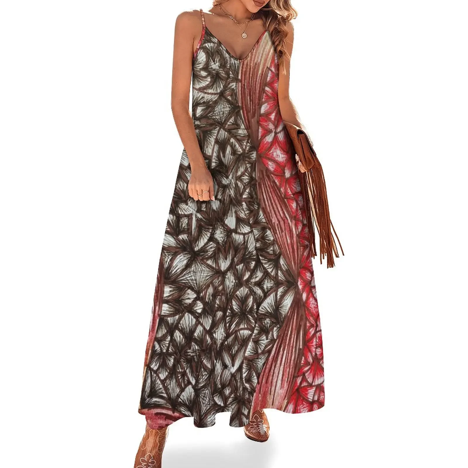 

Brown and Red Abstract Ribbons Sleeveless Dress cute dress dress dresses summer