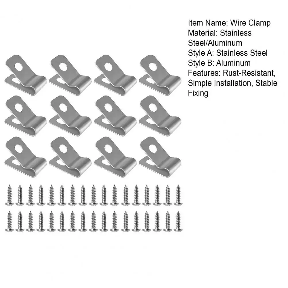 10set Fence Wire Clamps with Screws Stainless Steel Rust-Resistant Fence Mounting Clips for 12-16 Gauge Garden Yard Supplies