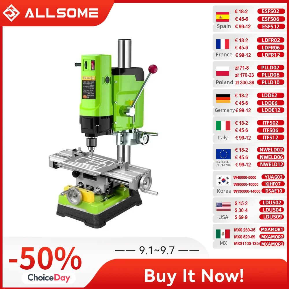 Allsome 6-Gang-Ständerbohrmaschine BG-5157 1200W Tischbohrmaschine für Heimwerkstatt, Holz- und Metallbohrungen