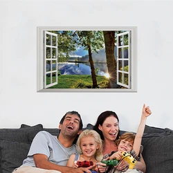 Home Decorations Mountain Forest Sunshine Clear Water Vinyl Wall Stickers for Beautify Room Window Art Lakeside Tree Grass Mural