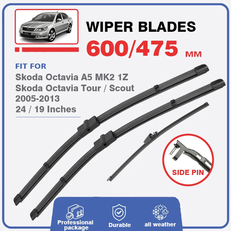 Car Front Rear Wiper Blades for Skoda Octavia 2 A5 MK2 1Z 2005 2006 2007 2008 2009 2010 2011 2012 2013 Windshield Accessories