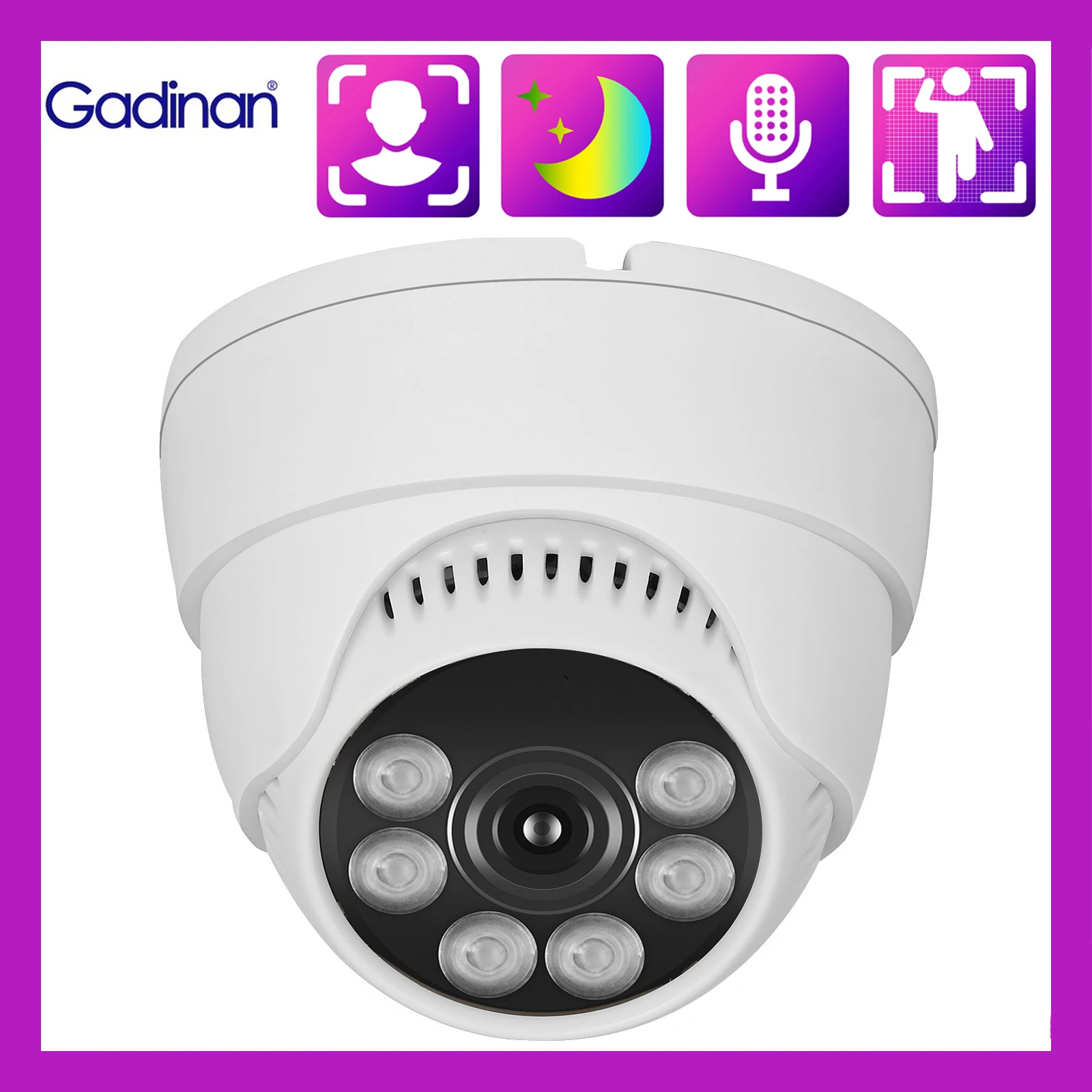 Gadinan Full Color Night Vision 4K 8MP IP Camera Motion Detect Alert P2P Security Surveillance ONVIF Face Comparison XMEYE