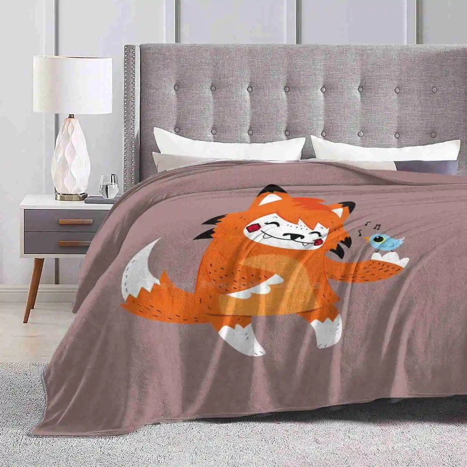 The Fox And The Bird Soft Warm Light Thin Blanket Fox Bird Children Kid Girl Graphic Vector Funny Character Cartoon