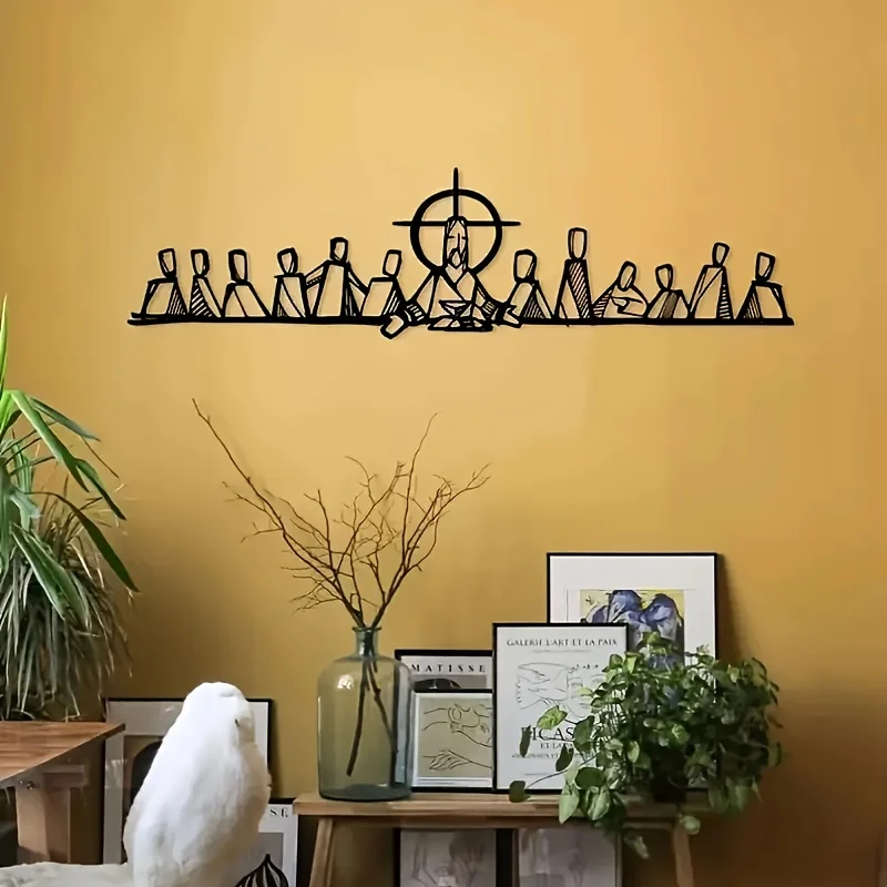 CIFBUY Metal Wall Art The Last Supper Durable Iron Religious Decor Minimalist Black Jesus Apostles Home Church Ornament