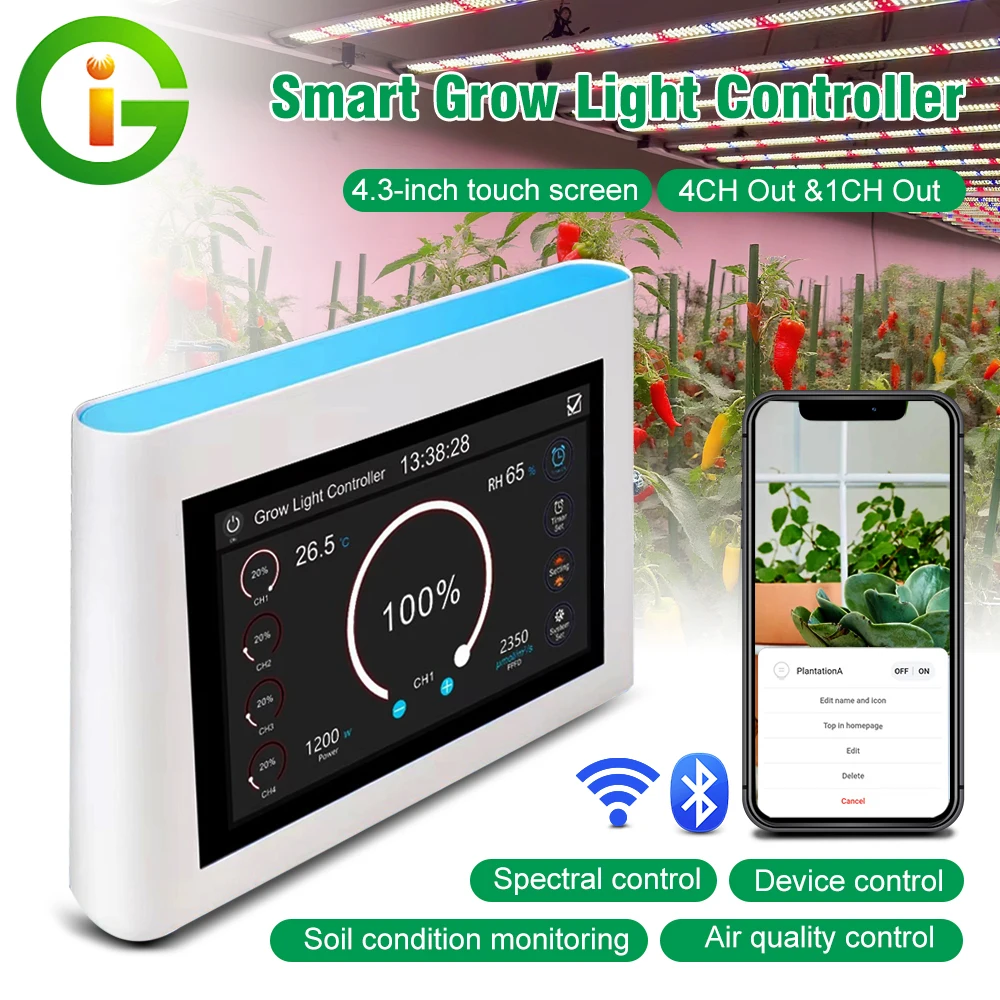 

RJ14 RJ45 Smart BT Terminal Controller LED Grow Light Controller Timing Dimming APP Controller with Temp Humidity Sensors