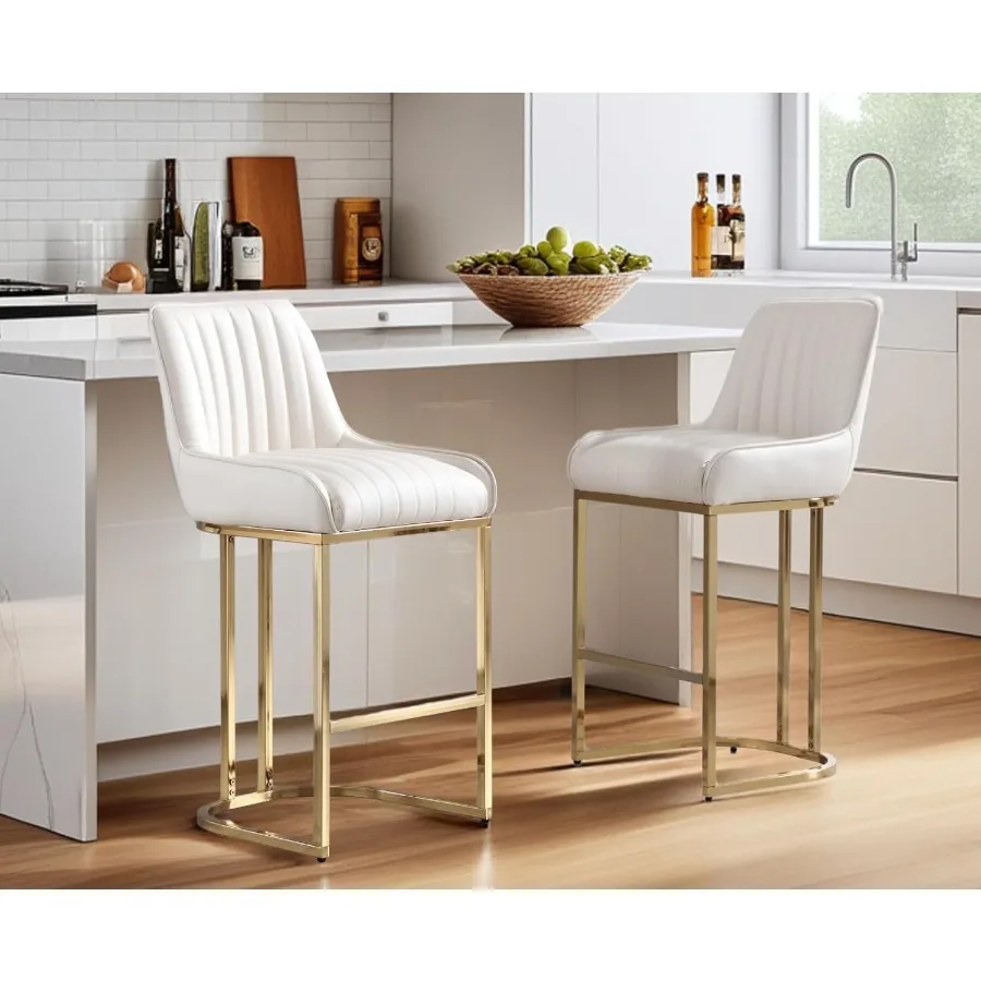 Барные стулья высотой, набор из 2 шт. со спинкой, современные кухонные табуреты с золотыми ножками, кожаные островные стулья, удобная полоска Ba