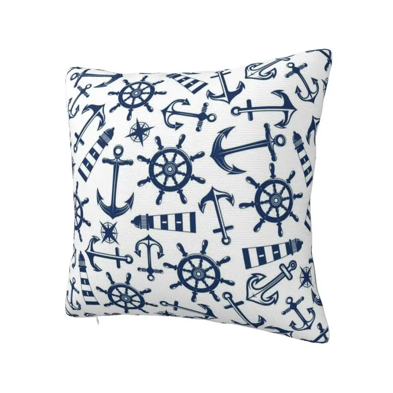 Custom Fashion Blue And White Nautical Sailor Anchor Throw Pillow Case Home Decor Square Cushion Cover Pillowcover for Sofa