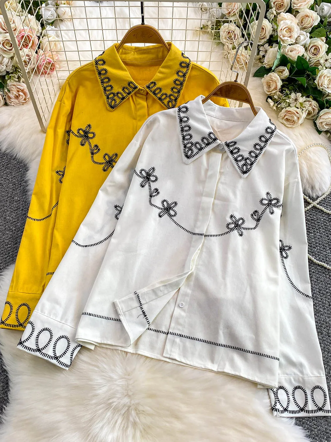 

Свободный повседневный женский топ с вышивкой в стиле ретро и тяжелым рабочим воротником, модный солнцезащитный топ на осень