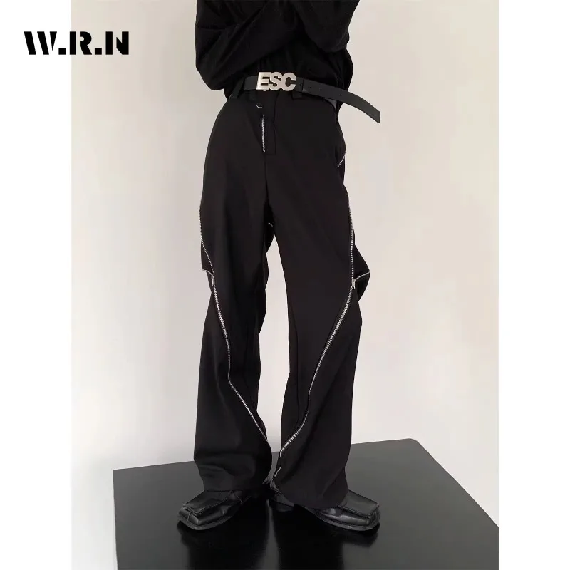 

2024 Summer Vintage Casual Zipper Desgin Black High Waist Wide Leg Pants Women's Fashion Loose Retro Soft Full Length Trousers