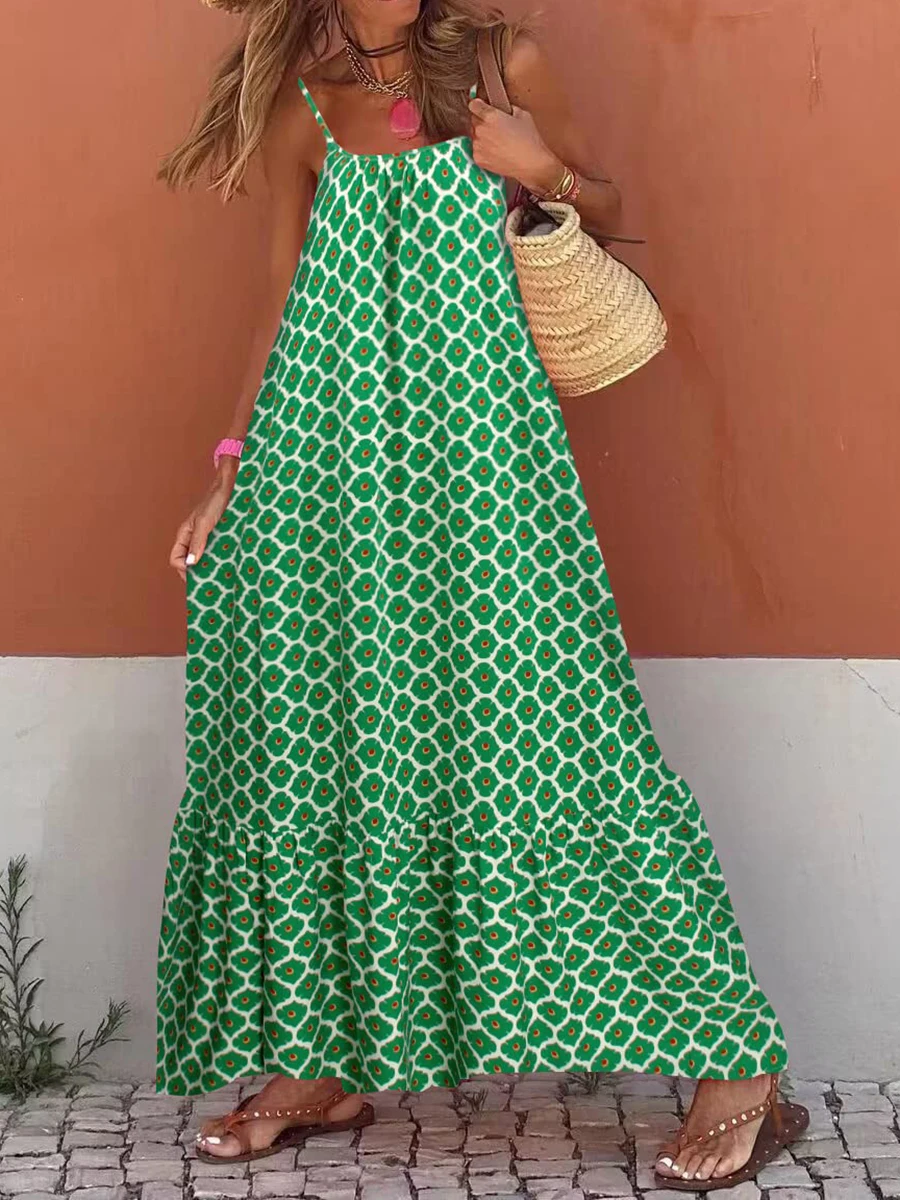 Vestido largo informal de verano para mujer, prenda holgada con estampado a rayas, estilo Vintage, con retazos y tirantes sin mangas