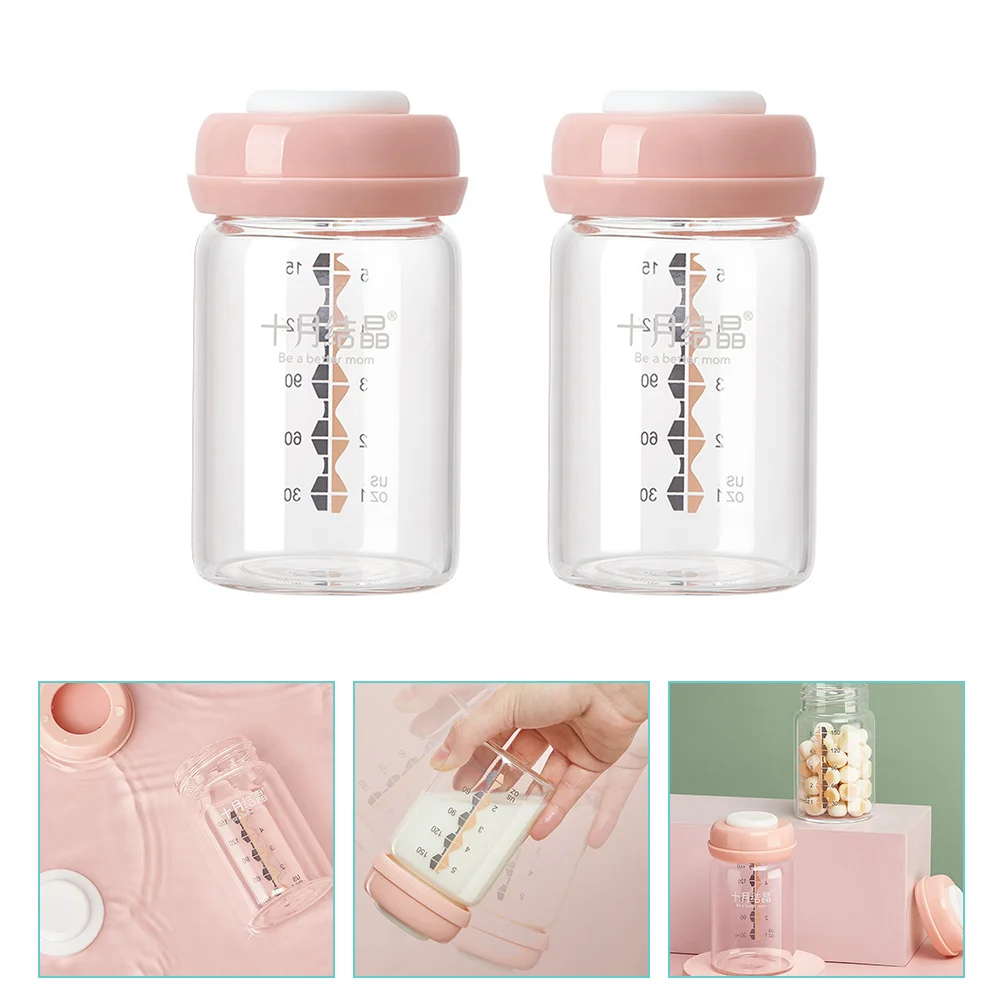 2 Pcs Glass Feeding Bottle Breastfeeding Bottles Baby Milk Storage Containers Breastmilk Storing Cups