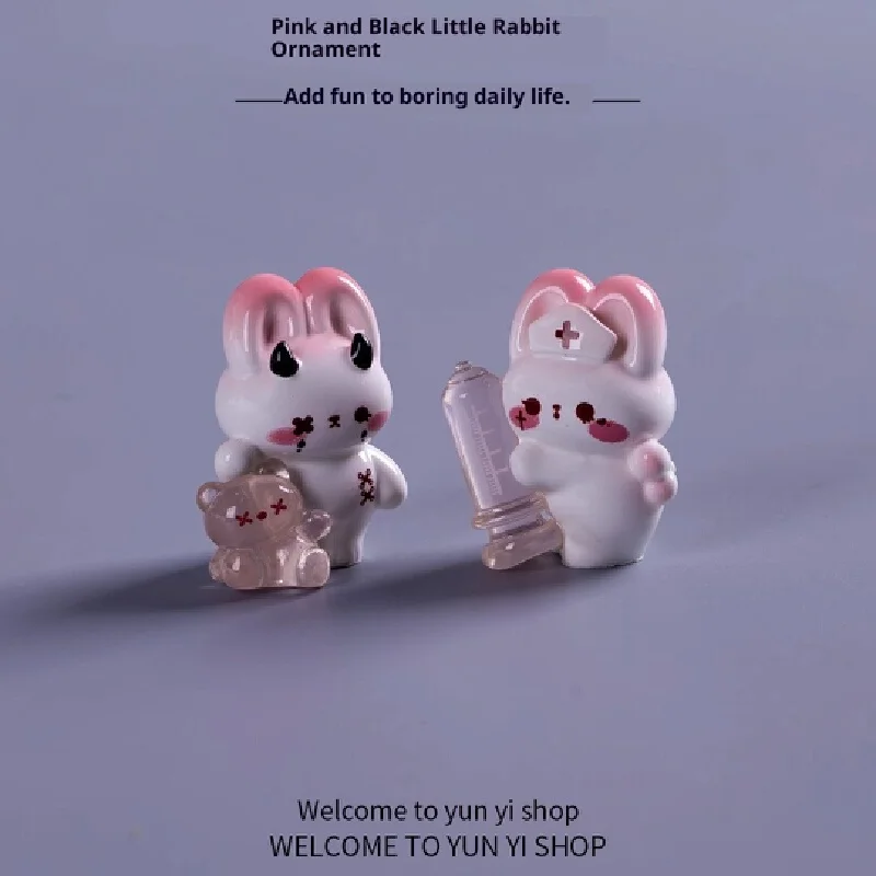 تمثال أرنب كرتوني رائع لتزيين الحديقة، إكسسوار مثالي لتزيين سنة الأرنب، لعبة قطيفة على شكل حيوان لطيف باللونين الوردي والأسود #4