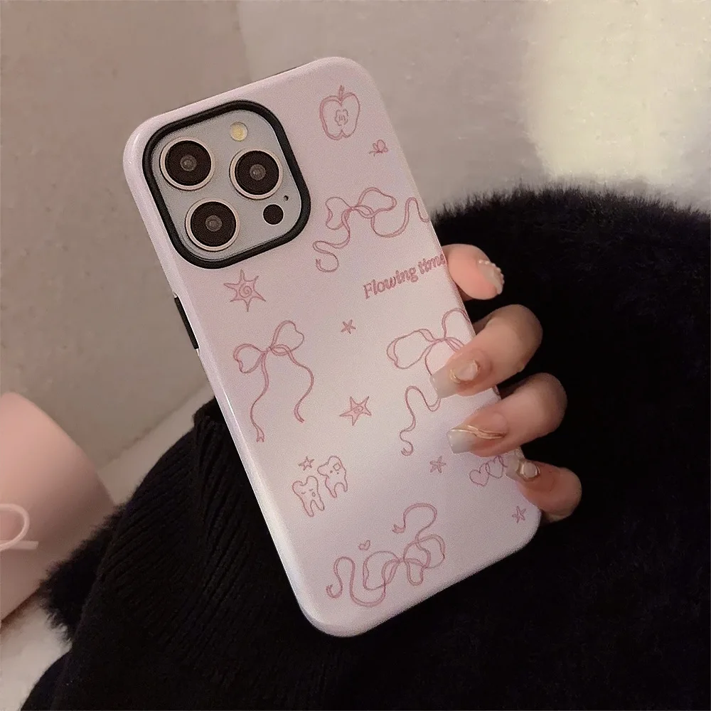 Ins grafitti bowknot phone case for iphone 15 13pro 11 12 pro max 14pro film hard 15promax protection shockproof cover