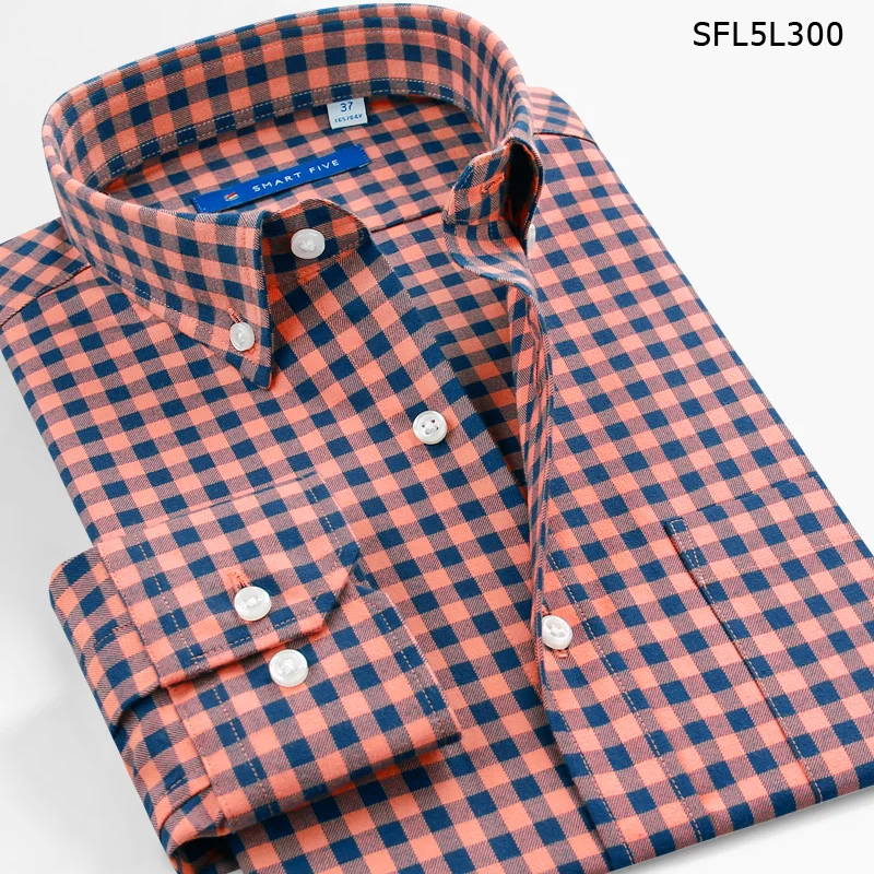 Smart Five Men Shirt Long Sleeve Cotton Plaid Man Shirts Business Office Shirts Camisa Masculina Social Slim Fit Big Size 45 46