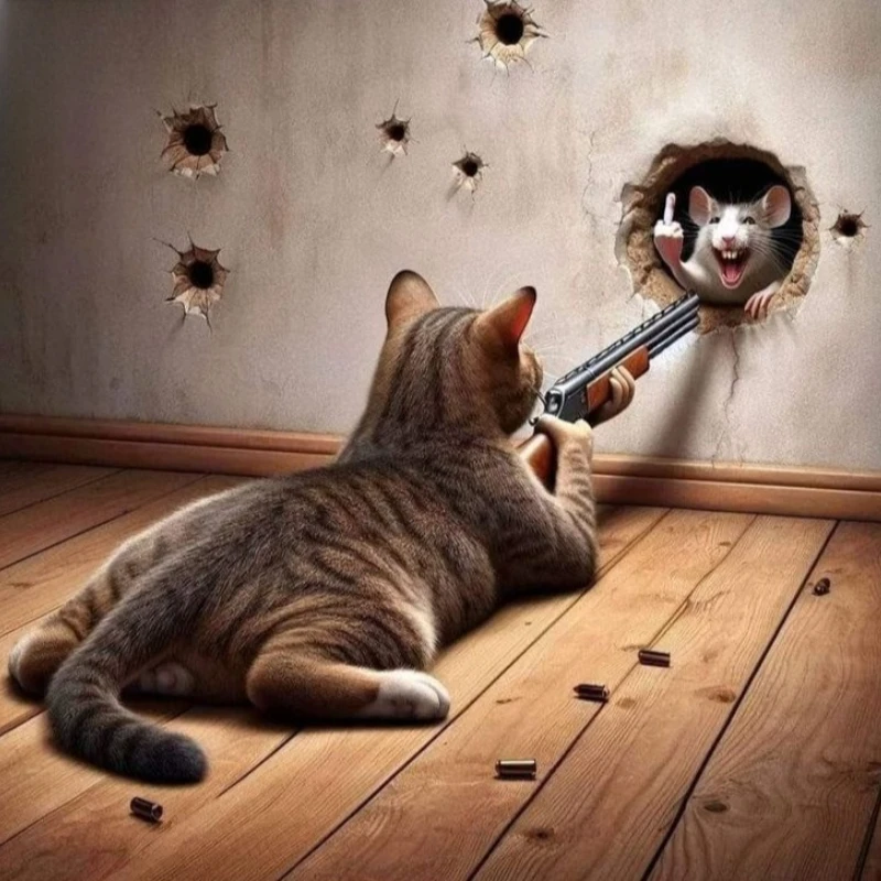 

Набор из 500/1024 элементов: Абстрактный пазл «Кот ловит мышь» — сложная семейная игра для игровой комнаты, спальни, домашнего декора