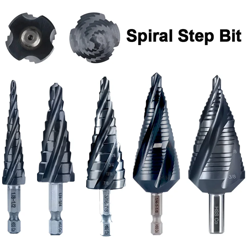 Four Spiral Flute Cobalt Step Drill Bit, 1/4