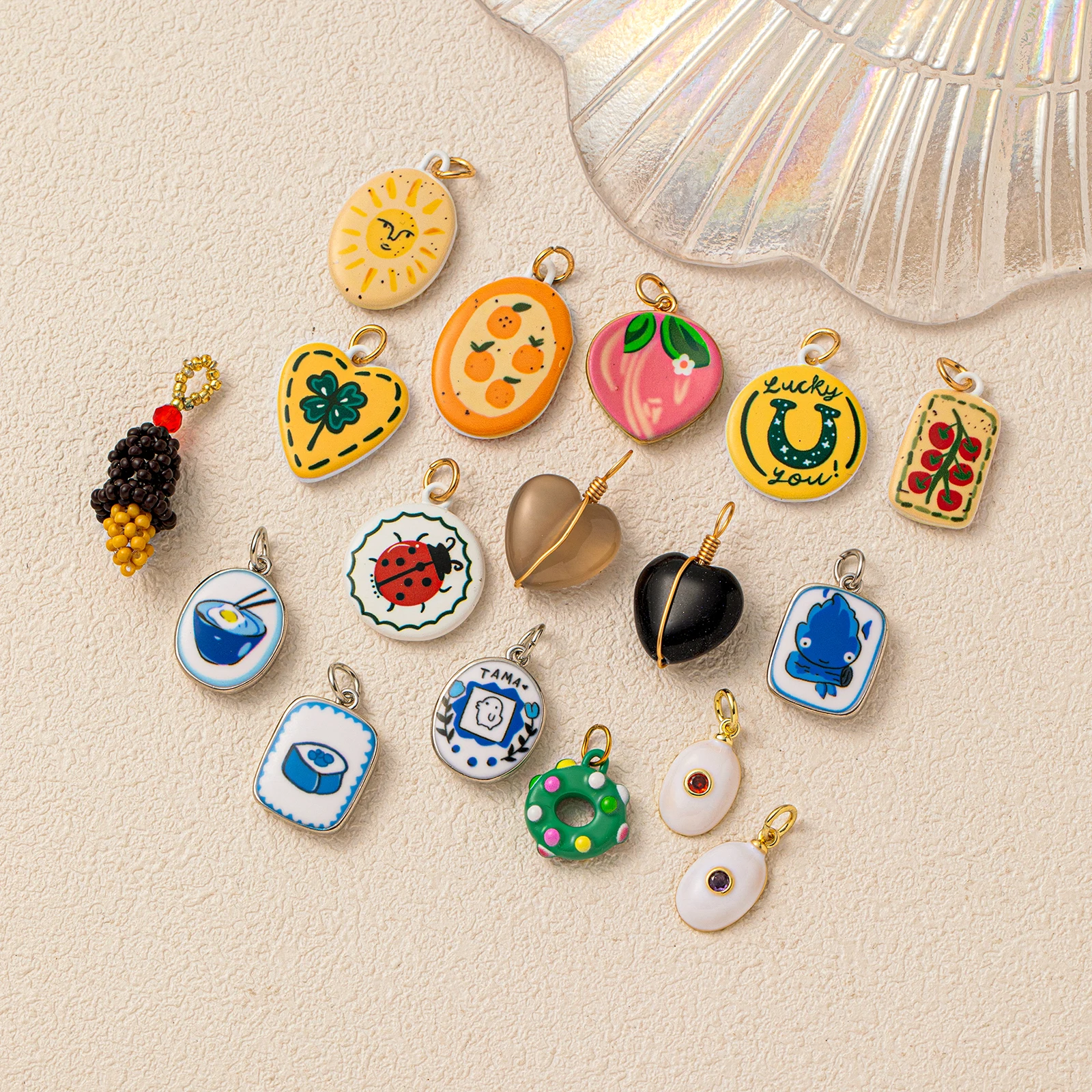 أزياء نمط الآيس كريم الكرز محفظة البيض على شكل قلب البرتقال DIY قلادة سحر للمجوهرات