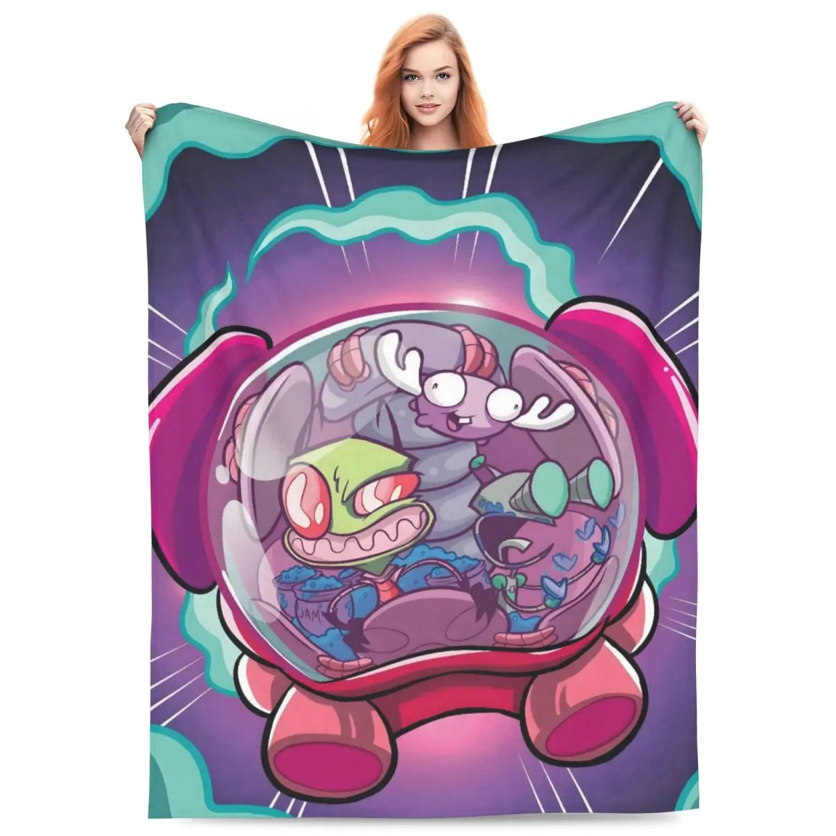 Custom I-Invader Z-Zim Cartoon Blanket Warm Fleece Soft Flannel Throw Blankets for Bedroom Sofa Car Autumn
