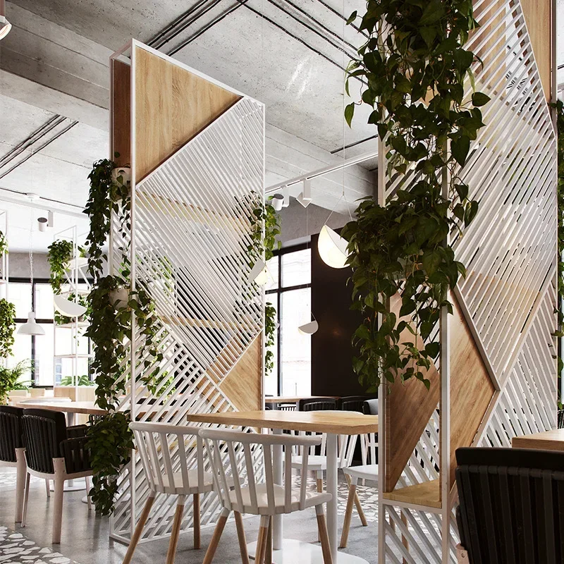 Nordic company office restaurant cafe wrought iron green plant hotel booth screen