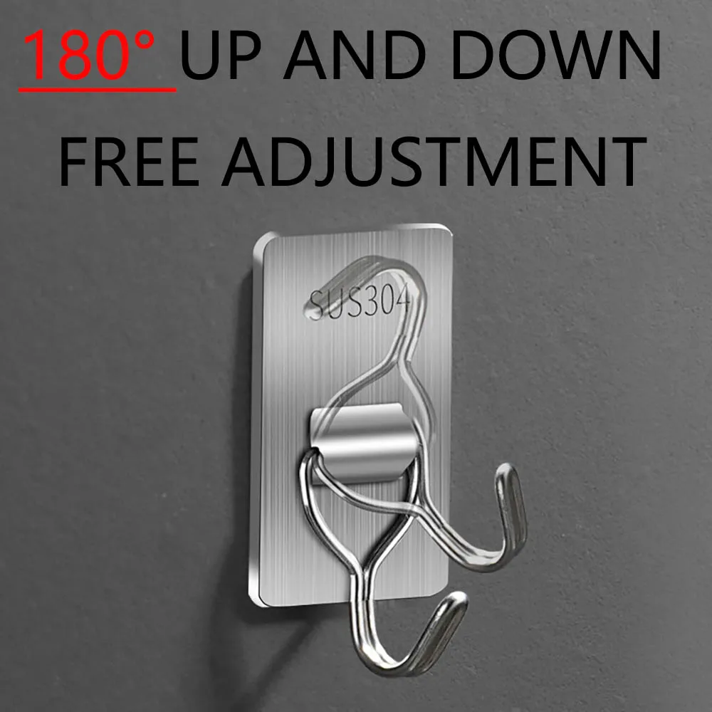 10pc Stainless Steel Hooks By - 304, Bathroom Kitchen Heavy Duty Self Adhesive Hooks, Large Adhesive Hooks 180° Rotatable