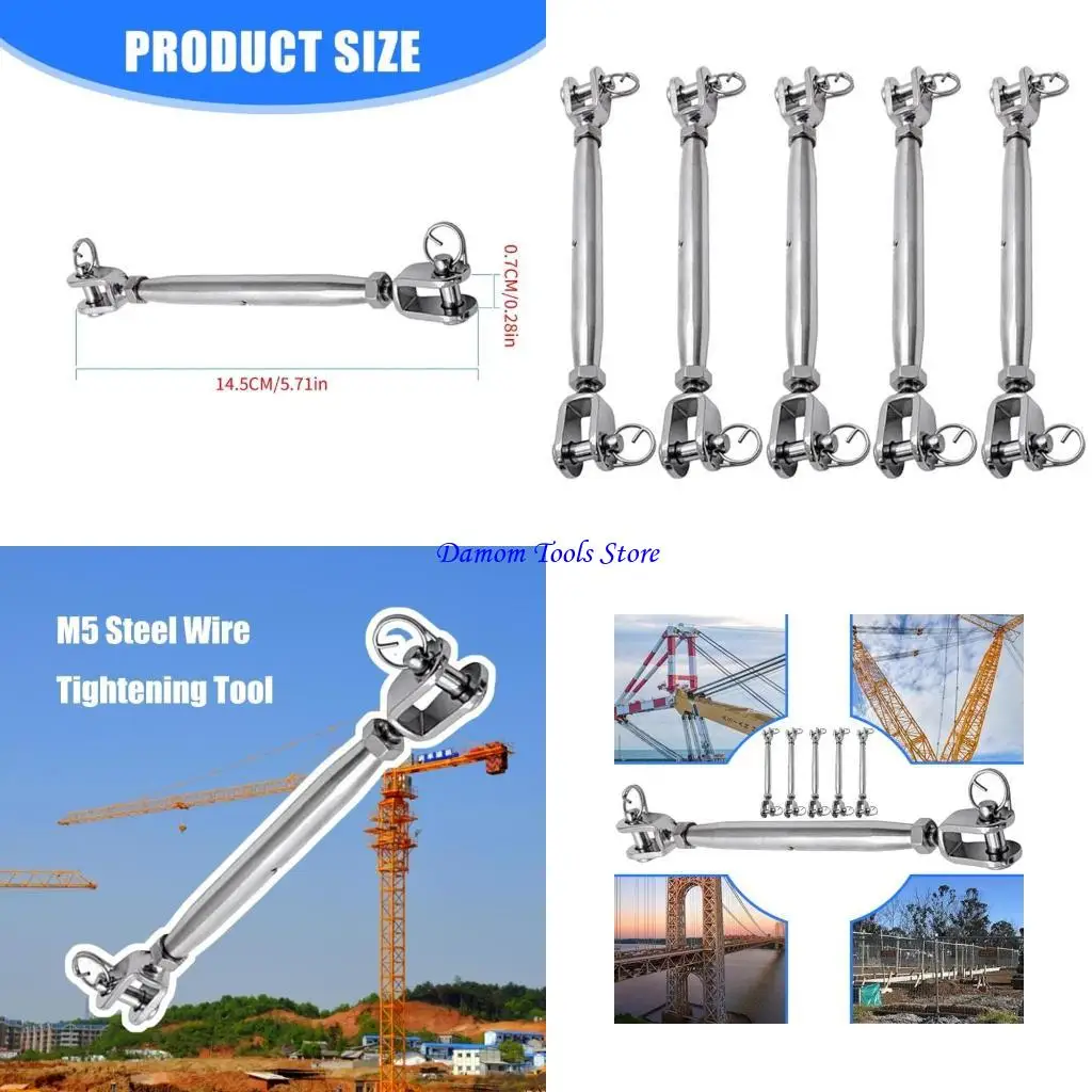 57BE 5Pcs Weater Resistant Turnbuckle Rigging Screw For Tent Rope Clothesline Hanging
