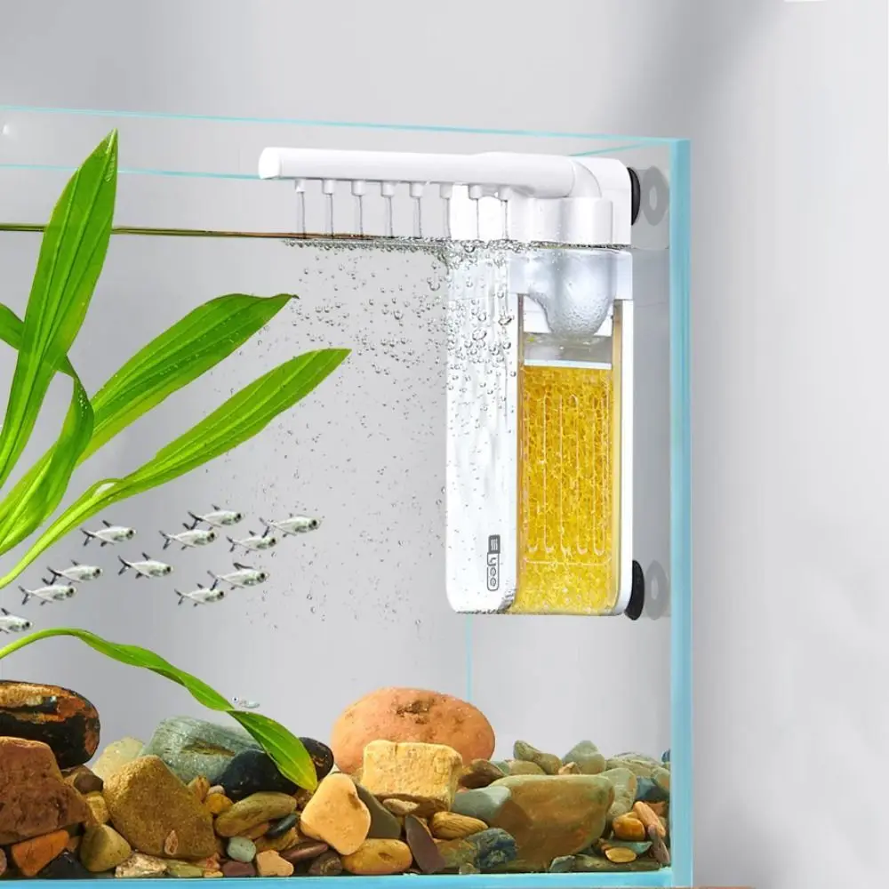 Silent Fish Tank Submersible Filter Plastic Adjustable Wall-Mounted Water Filter with Filter Cotton Mini Fish Tank Filter Home