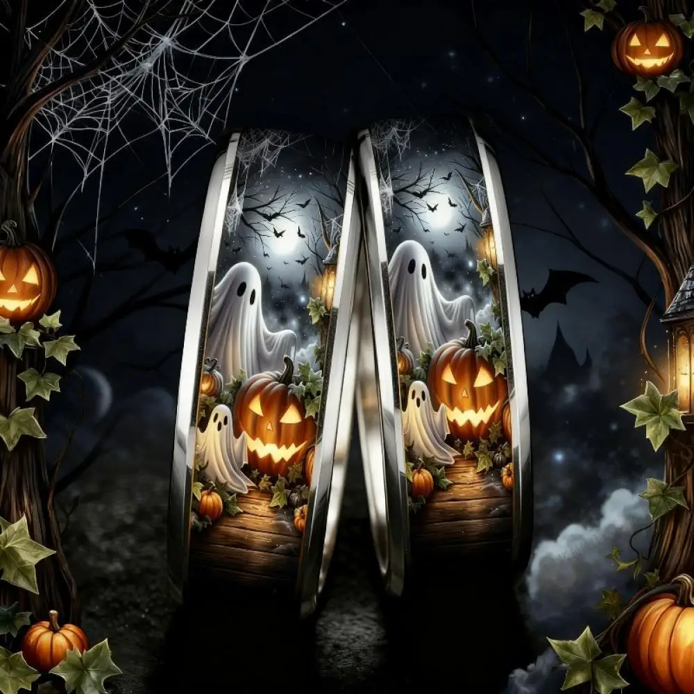Halloween Ghost Pumpkin Lantern Pattern Ring Gothic Stainless Steel Rings for Men Women Party Jewelry Unique Festival Gifts