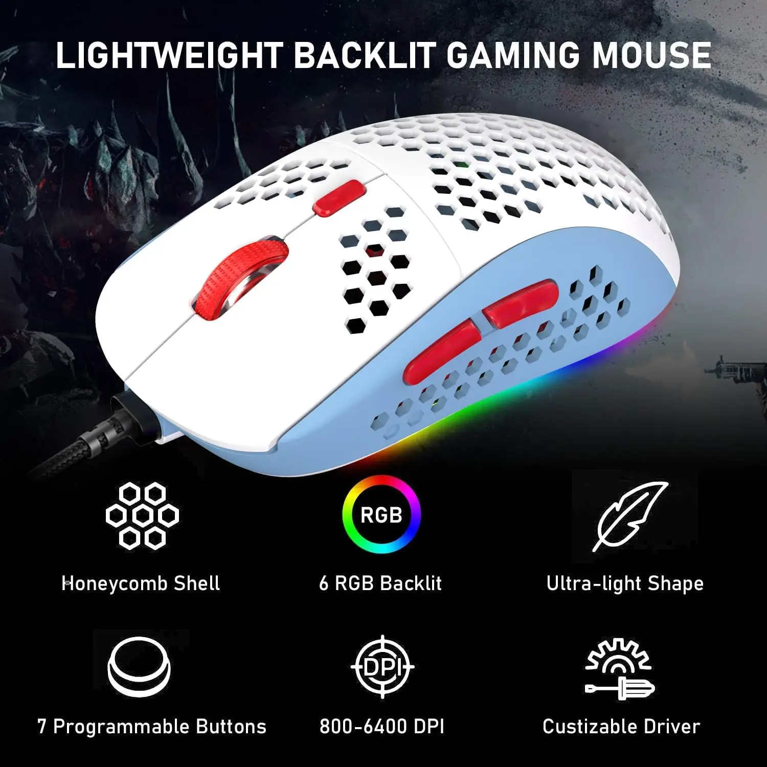 65% Wired Gaming Mechanical Keyboard and Mouse Combo,Mini 68 Keys,RGB Backlight, Lightweight RGB Honeycomb Optical Mouse