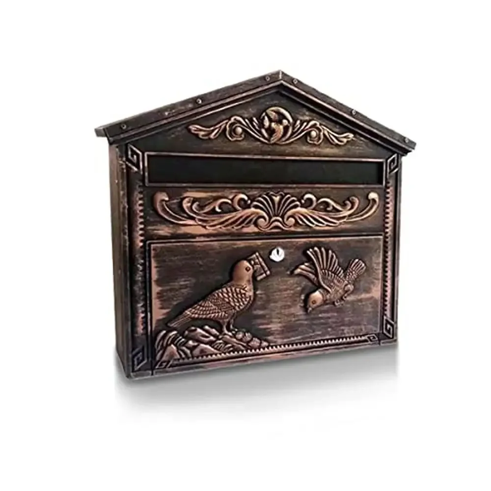 

Large Capacity Locking Aluminum Wall Mount Mailbox Rust-Proof Hanging Postbox Security Key Drop Box Retro Design 15.35 in