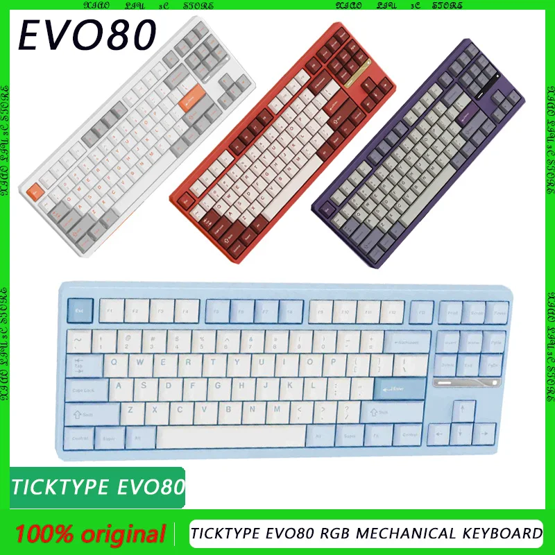 

Tşinype EVO80 RGB Механическая клавиатура с 80% раскладкой, низкая задержка, низкий уровень шума, колпачки из ПБТ, полноклавишная защита от ореолов для игр и офиса