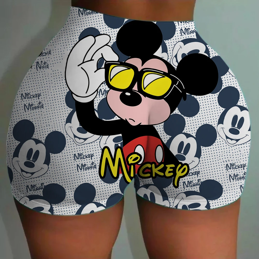 Disney Mickey Mouse-Druck Nahtlose, hüftumarmende Fitness-Shorts, Teilhose, hoch taillierte und hochelastische pfirsichfarbene Hüfthose für