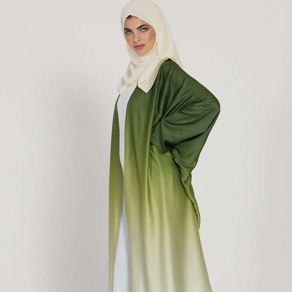

Middle East Dubai Fashion Muslim Batwing Sleeve Cardigan Loose Gradual Change Color Robe Abaya