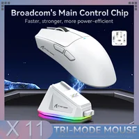 Ratón inalámbrico Attack Shark X11, ratón multimodo Bluetooth/2,4G/con cable, ratón para juegos con base de carga magnética RGB PAW3311