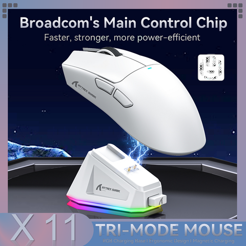 Attack Shark X11 Wireless Mouse,Bluetooth/2.4G/wired Tri-Mode Mouse ,PAW3311 RGB Magnetic charging dock Gaming Mouse