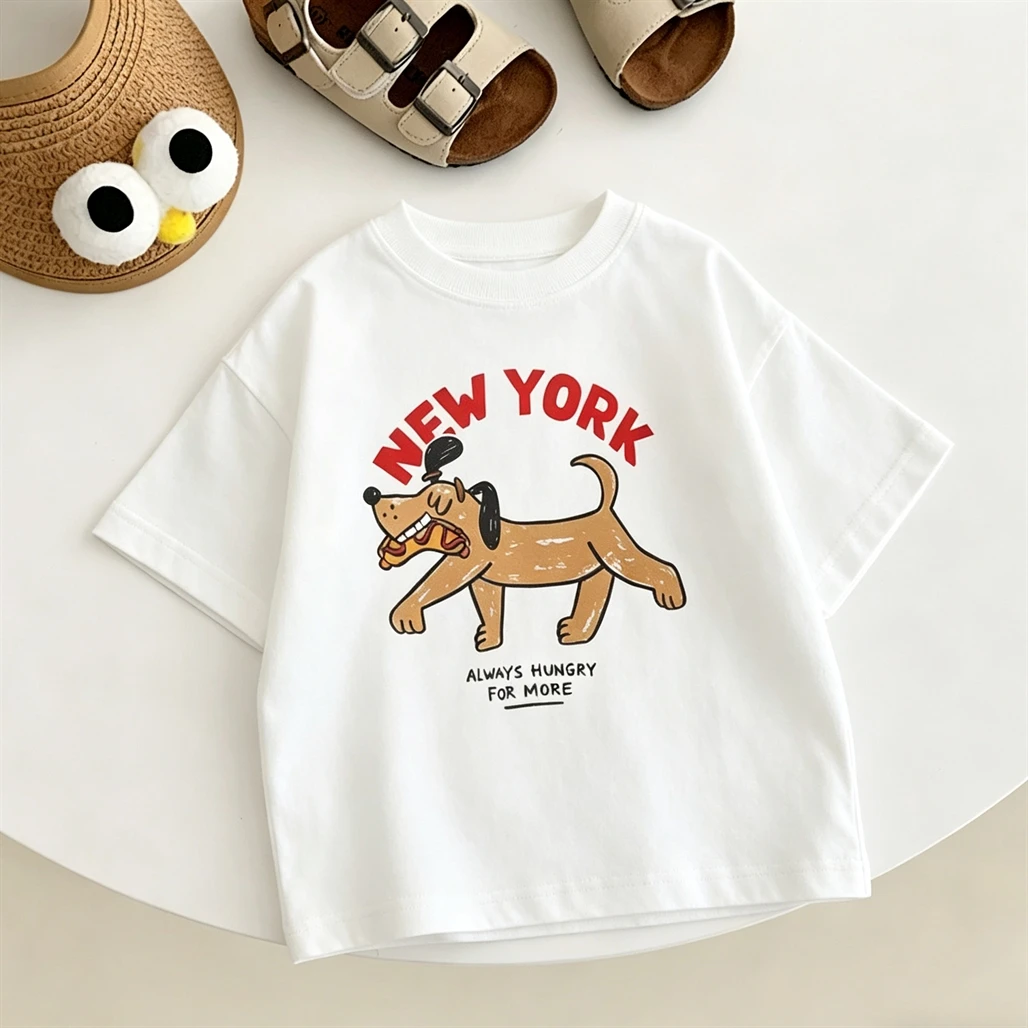 Pure Cotton Clothes 2026 Summer Child's Fashion TShirt Crewneck Base Shirt Simple Versatile TShirt Boys Girls Cute Printing Tees
