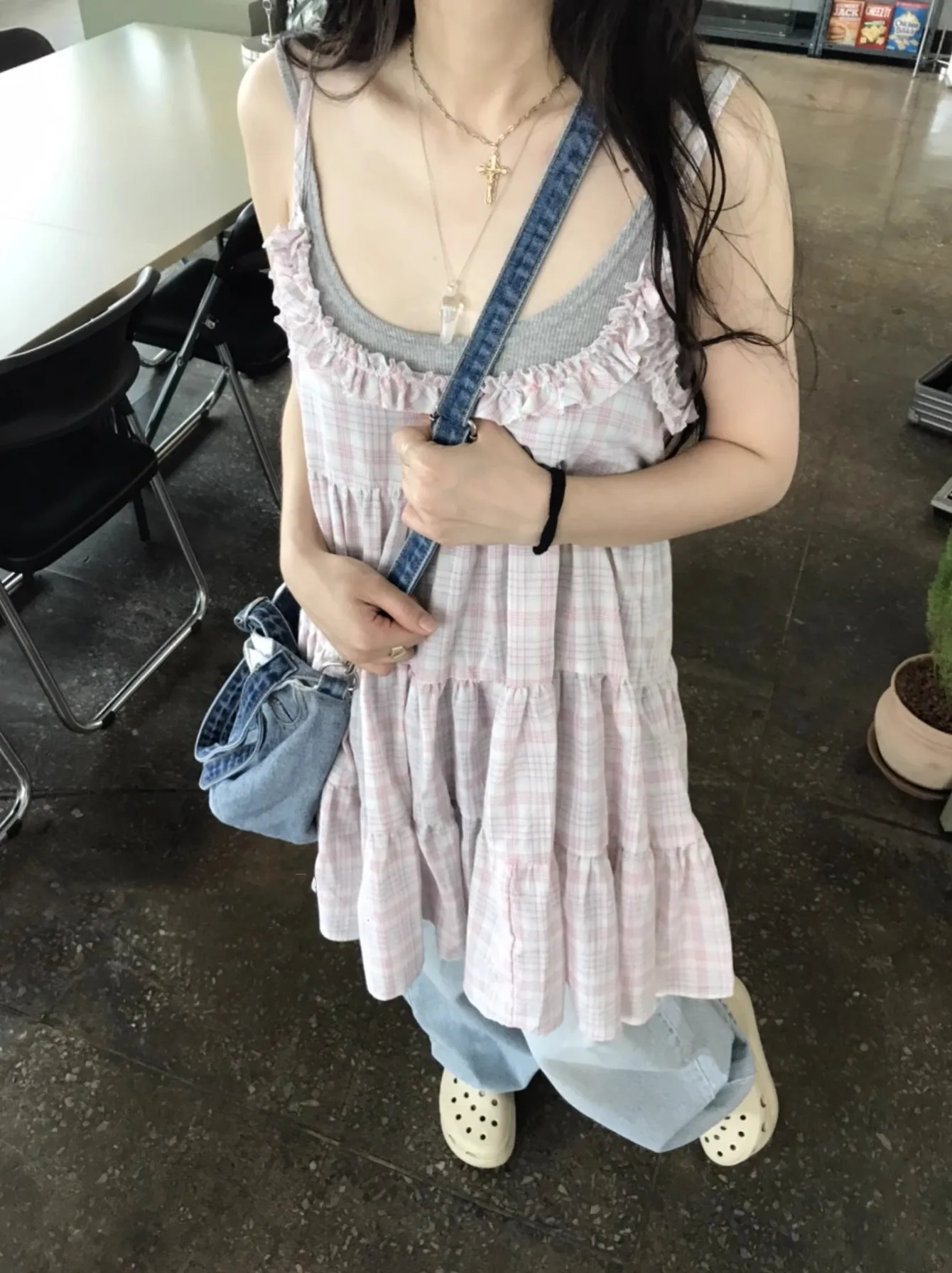 KUSAHIKI Street Style Girls Cute Plaid Cake Lace Sling Dress 2024 Summer New Spicy Girl Y2k A-line Korean Strap Dresses