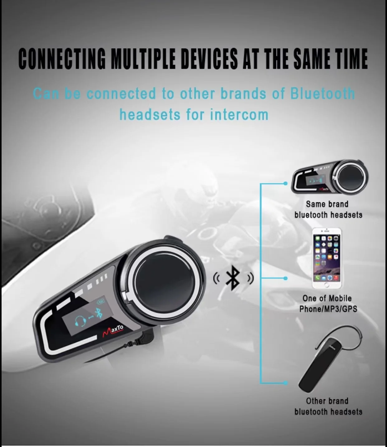 Maxto M2c 1000M Lange Intercom Range Bluetooth Hoofdtelefoon Motorfiets Helm Headset Met 2 In 1 Microfoon