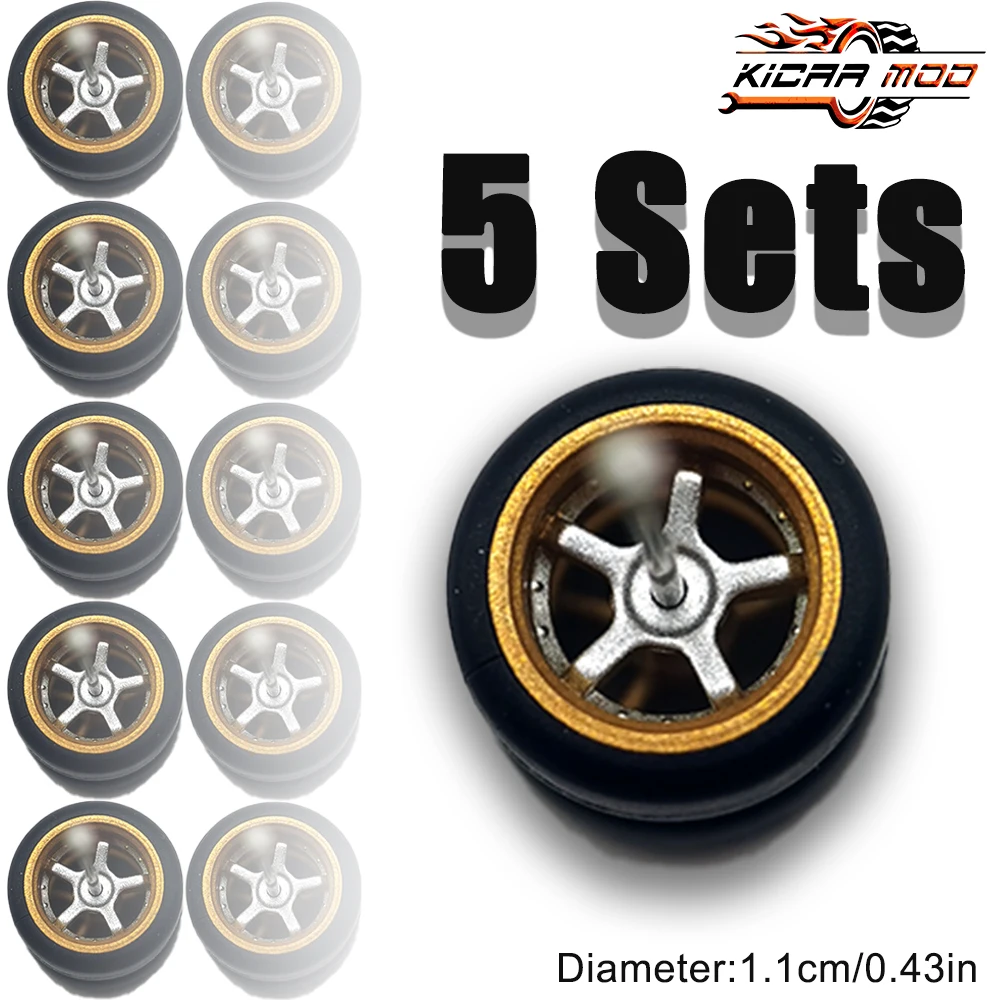 1/64 KicarMod Wheels Tires 11*11mm Gold Silver Series Vehicle Toy for 5 Cars per bag for Hot Wheels Hobby Modified Parts