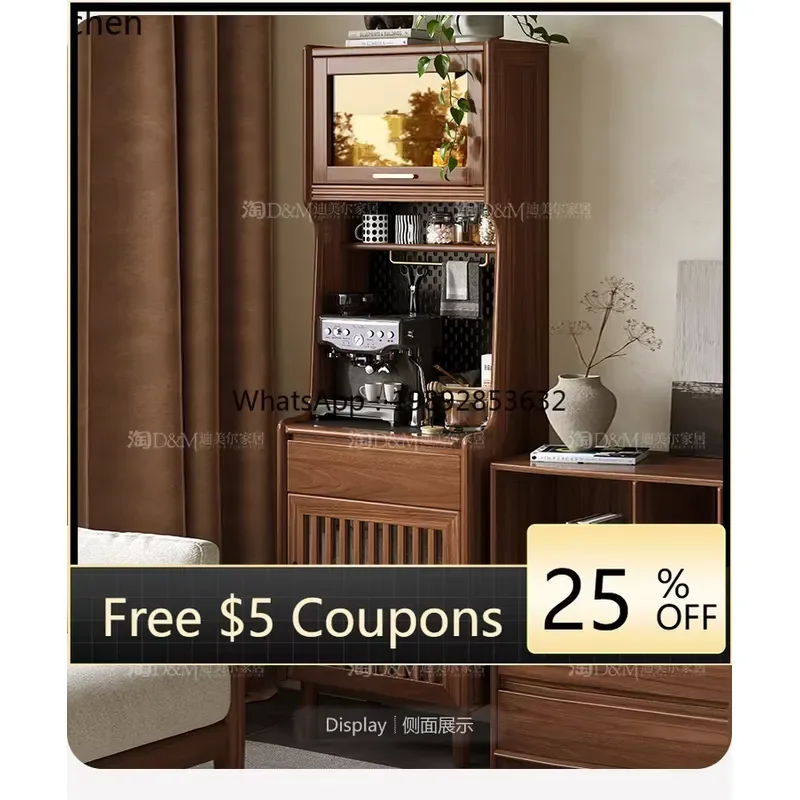 Solid Wood Dining Side Cabinet Black Walnut Rock Slab Narrow Side Bar Table for Living Room Against the Wall