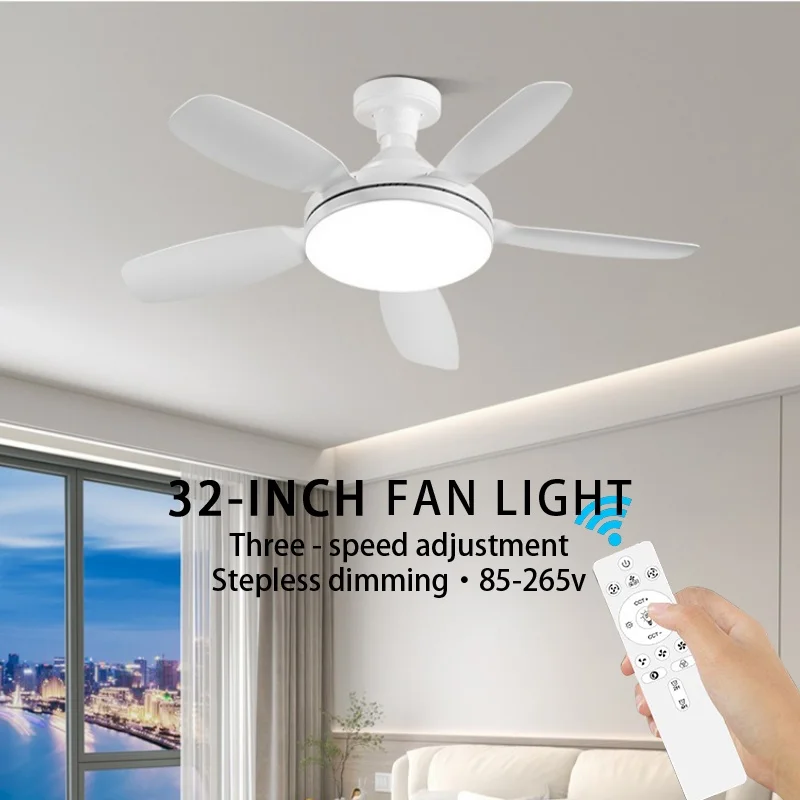

32inch Ceiling Fan Light E27 Dining Room Bedroom Home Dimming Brushless Motor Fan Light Living Room High Wind Silent Fan Light