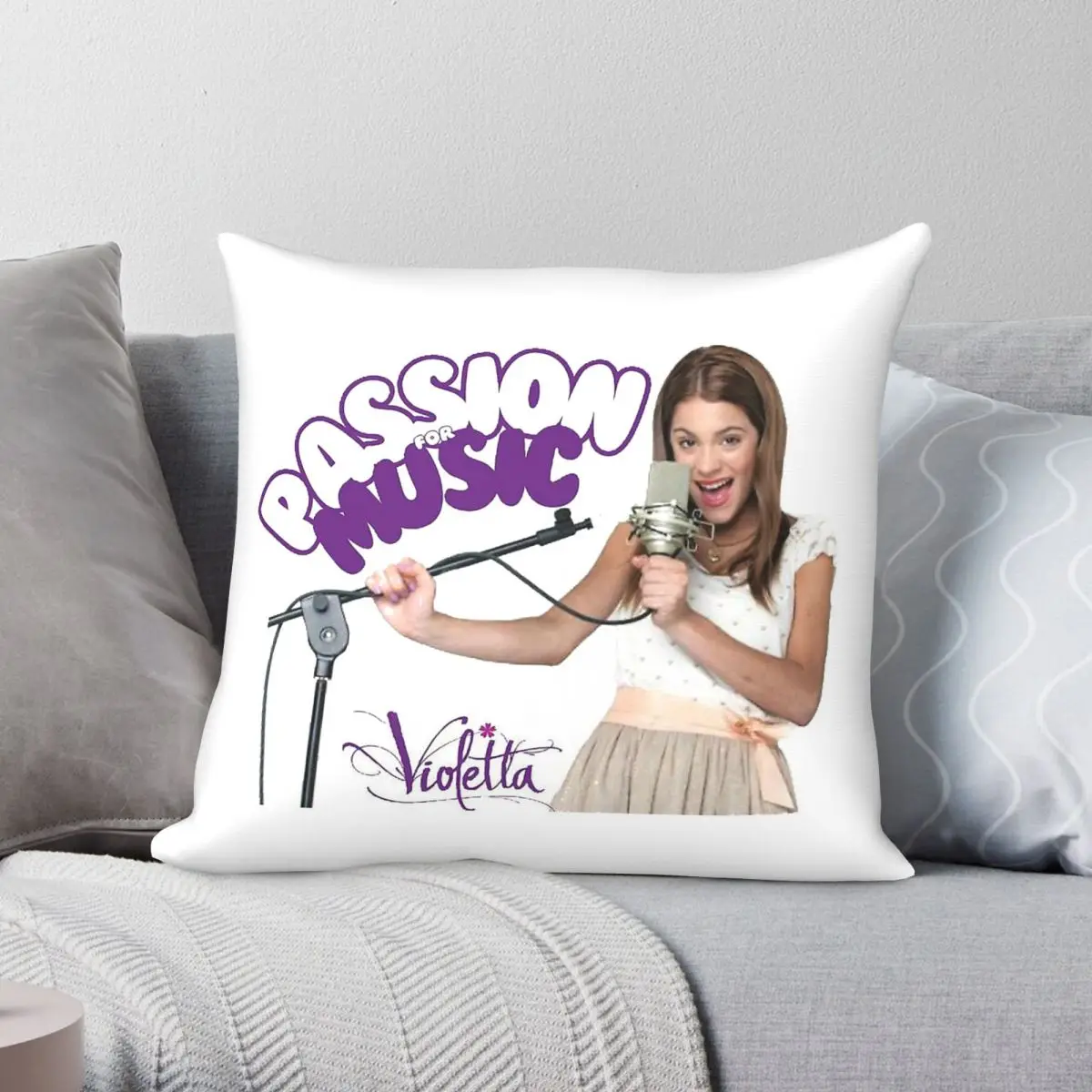 Funda de almohada cuadrada con diseño de Violetta Passion For Music, funda de almohada decorativa con patrón de terciopelo y lino de poliéster, cojín para sofá, venta al por mayor