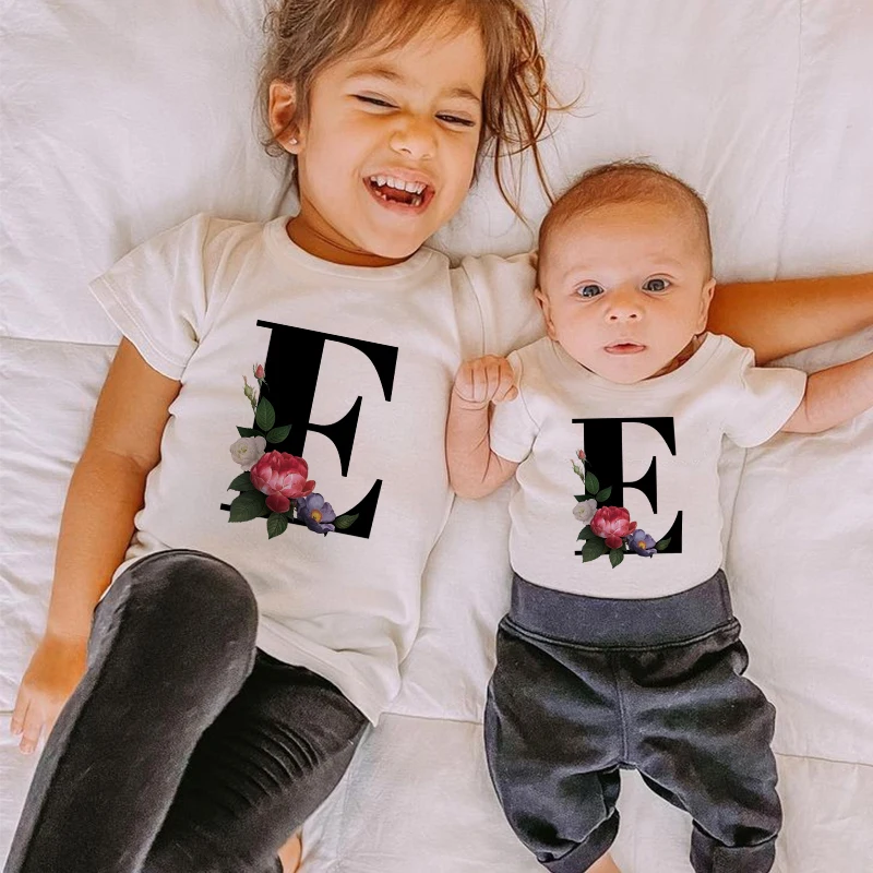 

Birthday Party Big Sister Matching Sister Outfits Flower Letter Sibling Shirt Baby Tee Children's Clothing Name Letters T Shirts