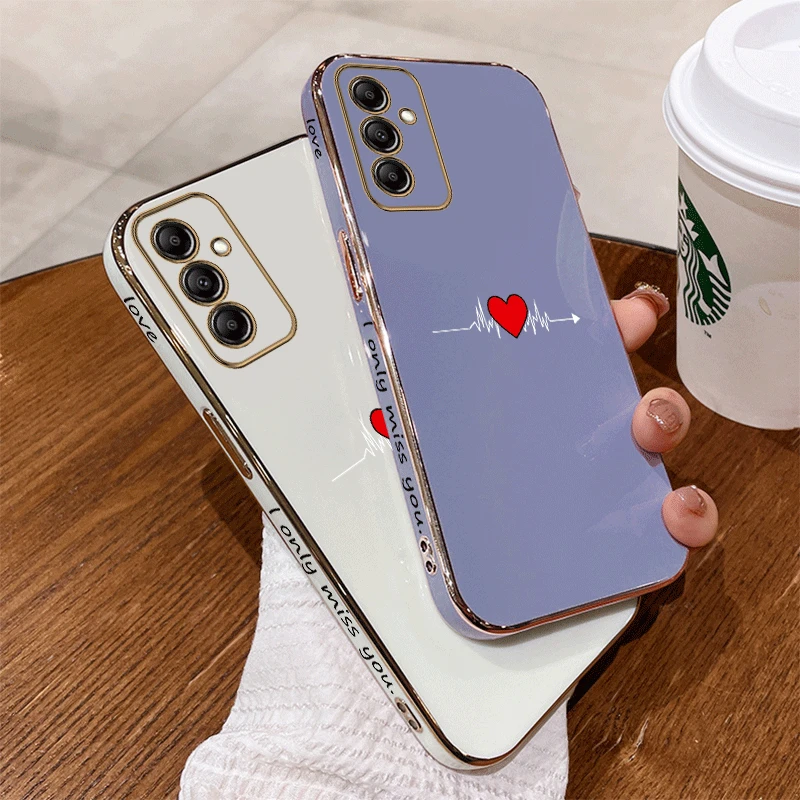 M15 Beating heart Luxury Plating Phone Case For Samsung M15 F15 M14 M54 A54 F54 A55 A24 A25 A14 A35 A34 A05S A15 A04S Cover